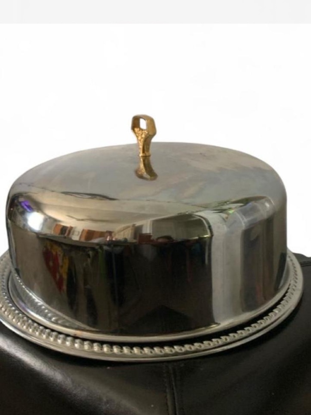 Polished Silver-Plated Dome Food Cover cake stand with Gold Knob